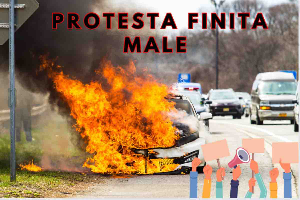 Protesta incendio automobili 