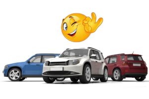 Alcune auto e in alto l'emoticon ok