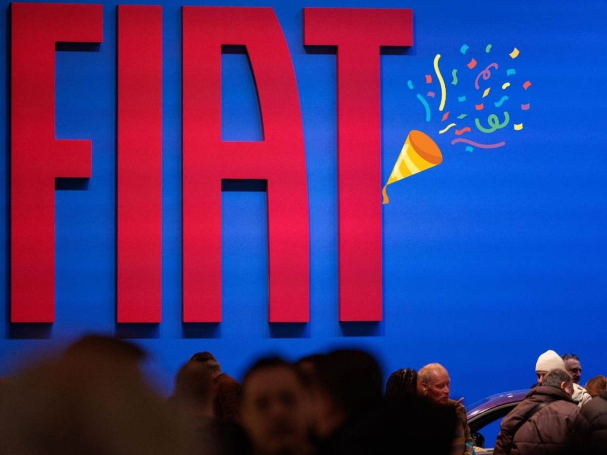 Il logo FIAT  in un evento e il disegno di una spara coriandoli